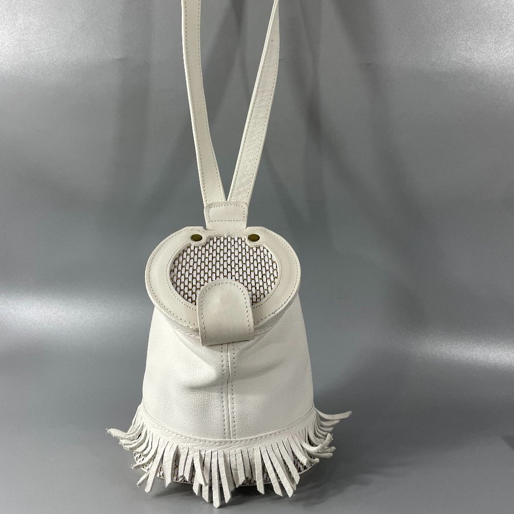 Maxx New York Limited Edition White Leather Bucket with Fringe